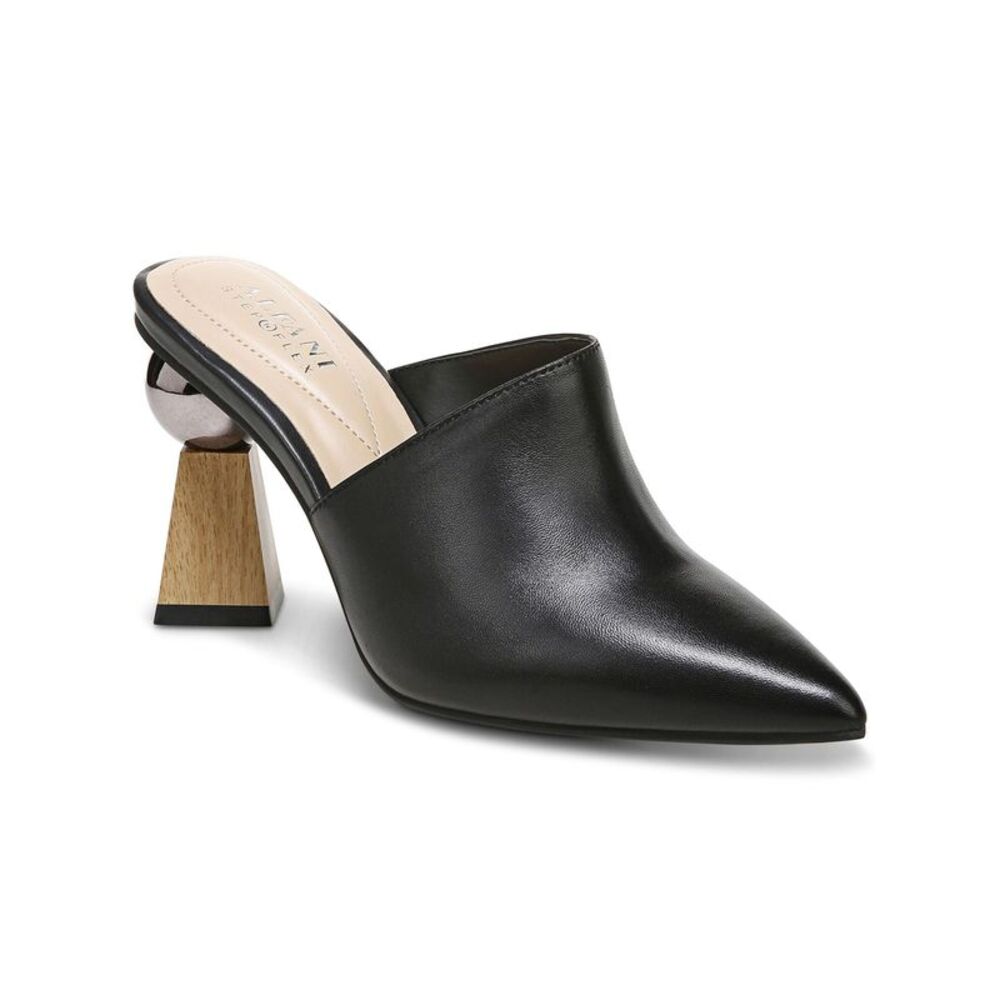 ALFANI Womens Black Junnee Slip On Leather Heeled Mules Shoes 6.5 M